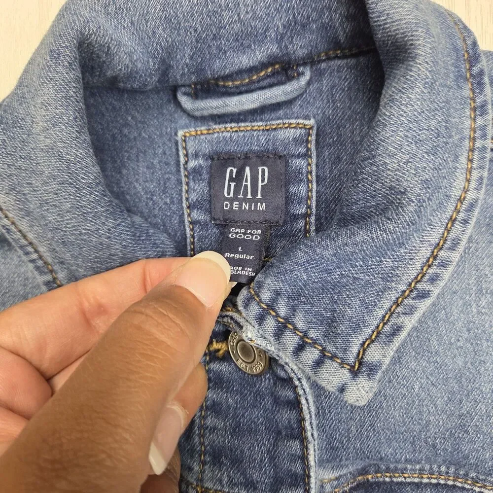 Gap Kids Girls Classic Denim Jacket Large 10 Medium Wash Snap Buttons Pockets